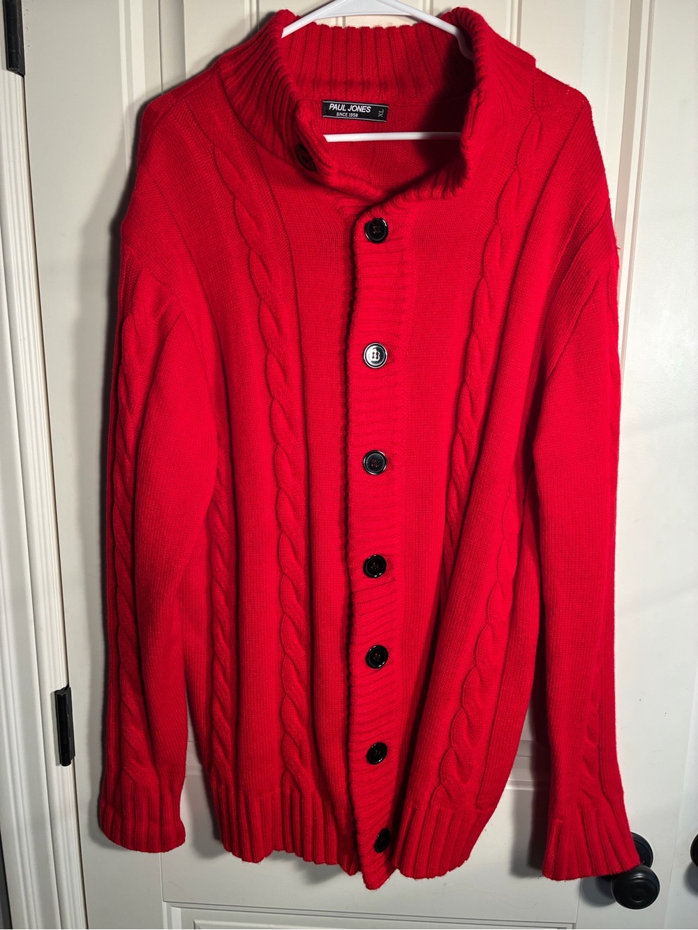 Paul Jones Men's Red Cable-Knit Button Cardigan